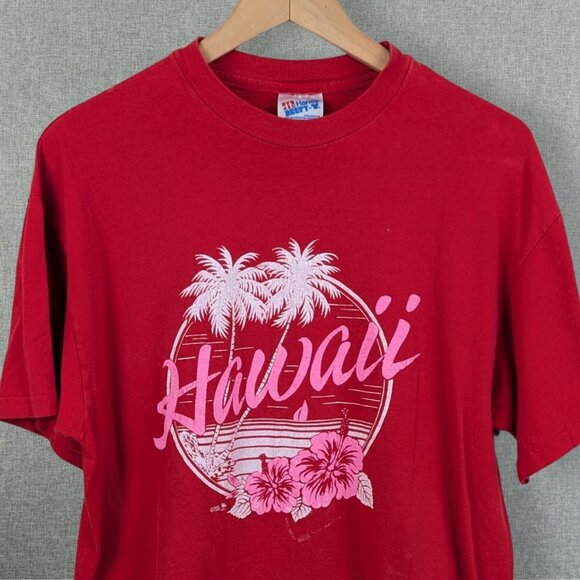 Vintage 1988 Puff Paint Hawaii T-Shirt Red Hanes Beefy-T M Single Stitch USA - Picture 1 of 8